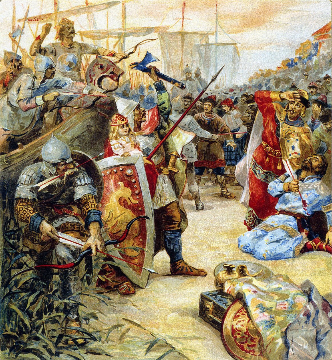 The Death of Askold and Dir, Masters of Kyiv in 882, When the City Was Taken by Oleg the Sage by Klavdiy Vasilievich Lebedev
