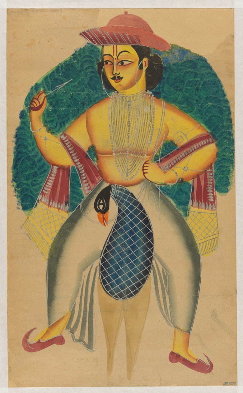 Skanda on His Peacock by Kolkata (Calcutta) Kalighat