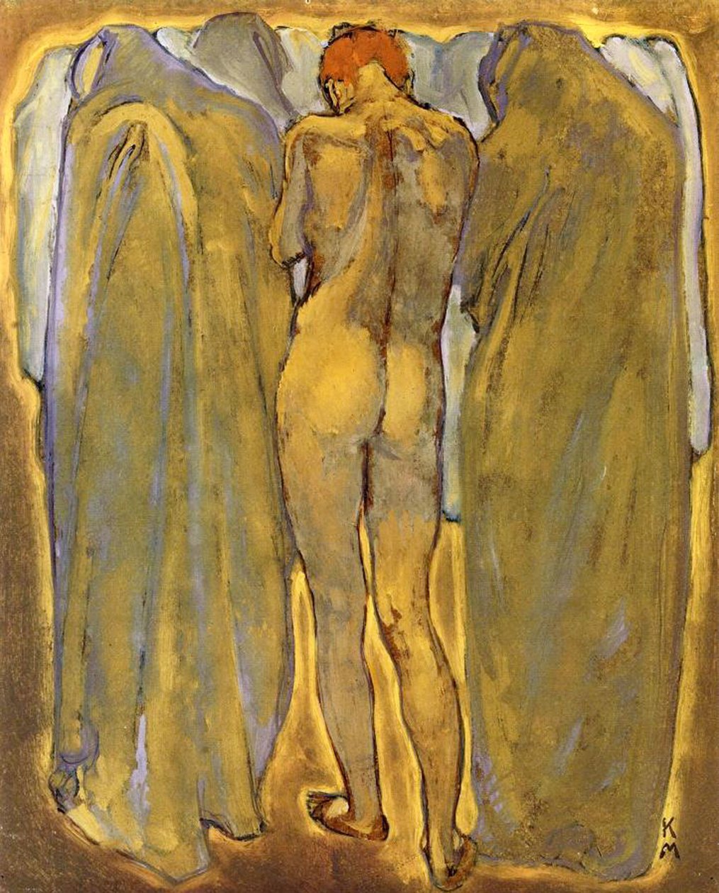 Back of a nude woman with ghosts by Koloman Moser