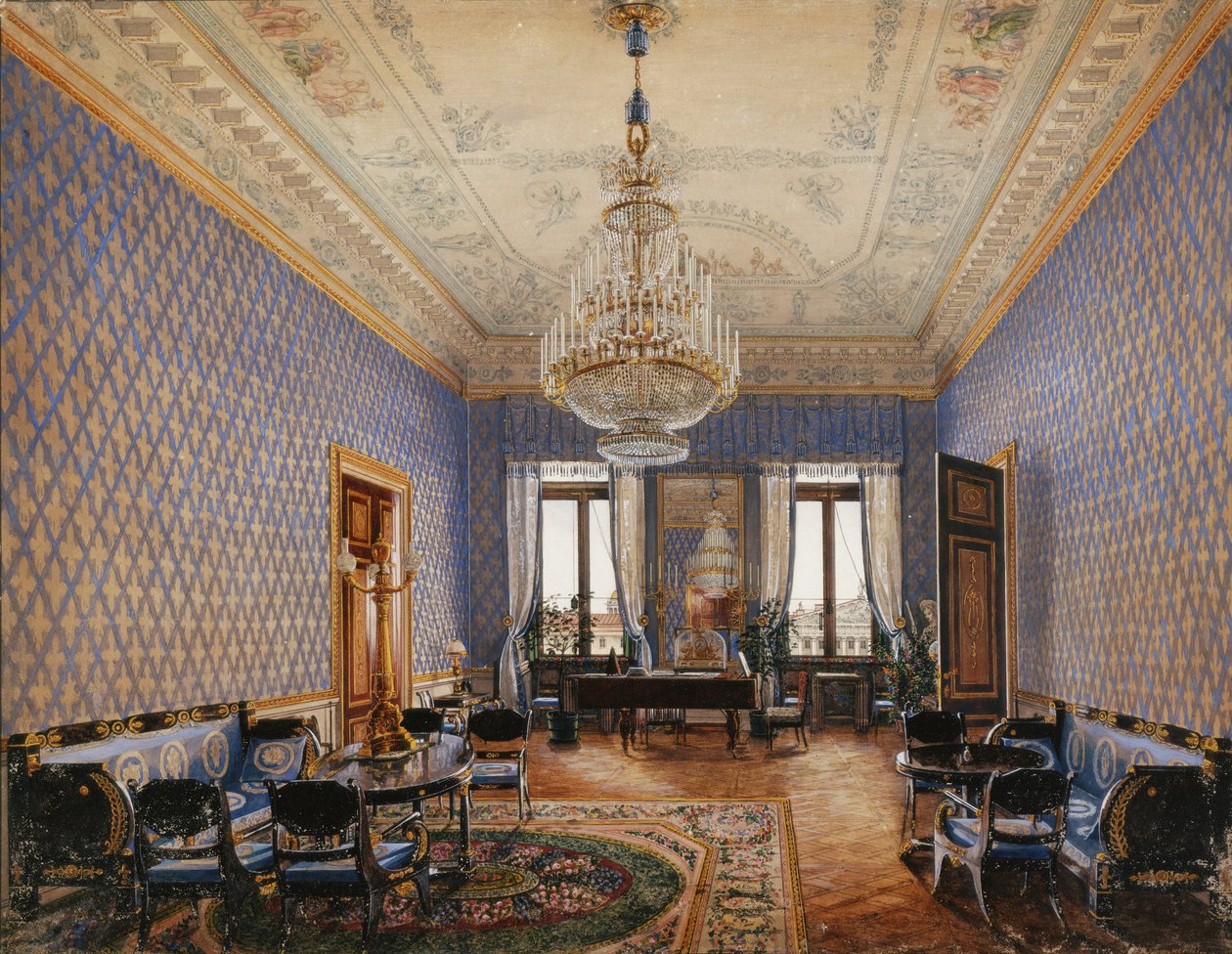 Interiors of the Winter Palace. The Drawing-Room of Grand Princess Maria Nikolayevna by Konstantin Andreyevich Ukhtomsky