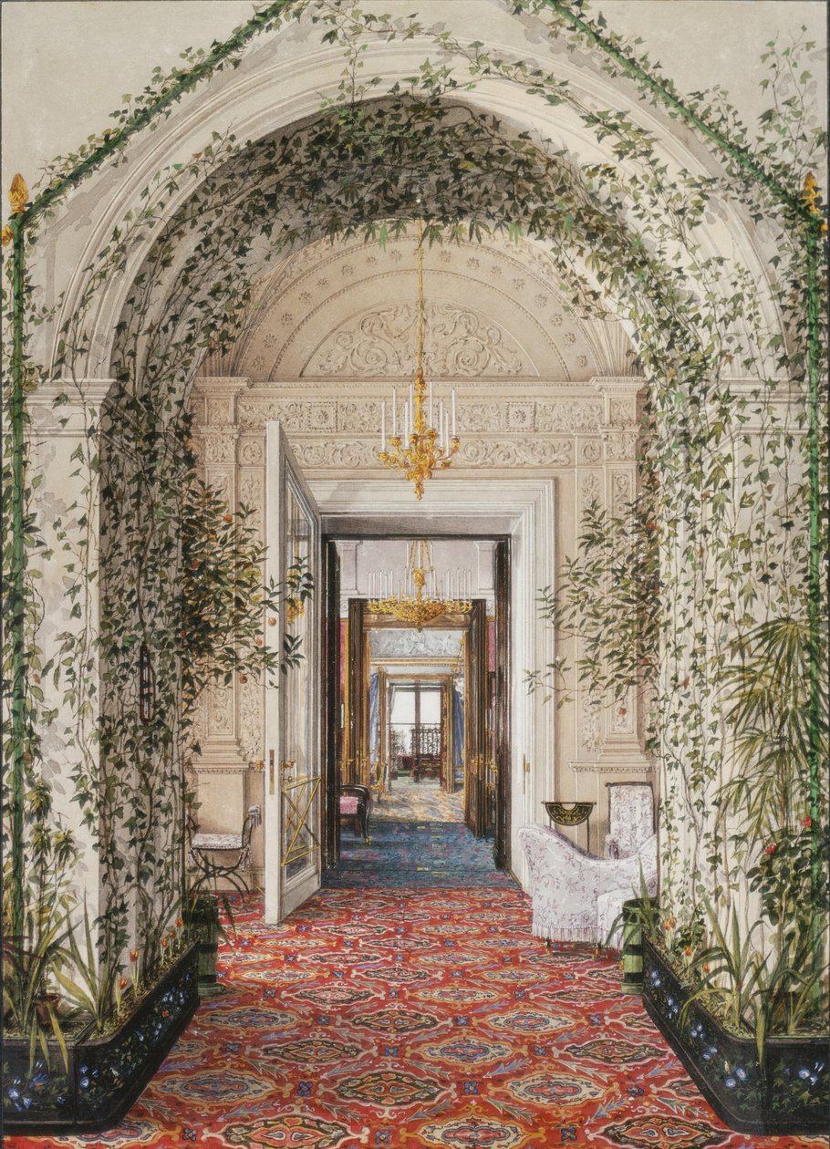Interiors of the Winter Palace. The Small Winter Garden in the Apartments of Alexandra Fyodorovna by Konstantin Andreyevich Ukhtomsky
