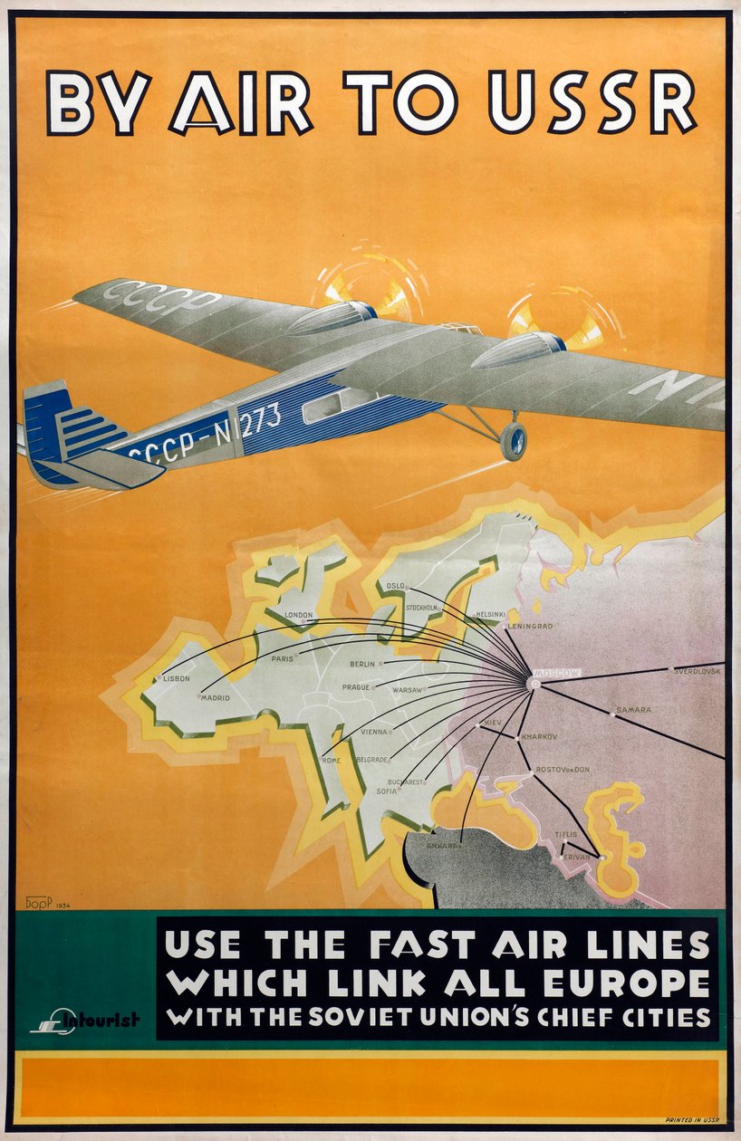 By air to USSR Poster of the Intourist company by Konstantin Bor Ramensky