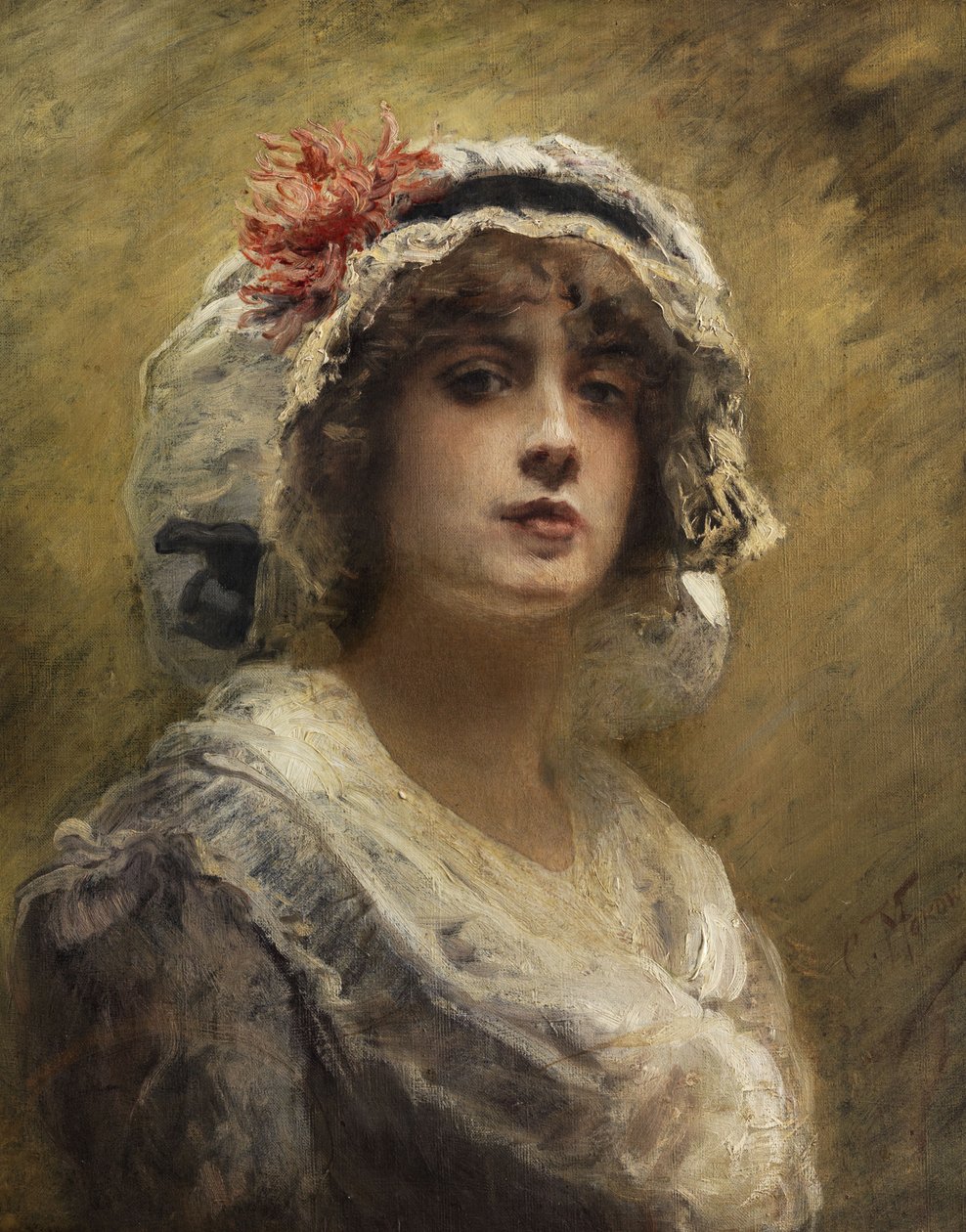 Portrait of a Young Girl with White Headscarf by Konstantin Makovsky