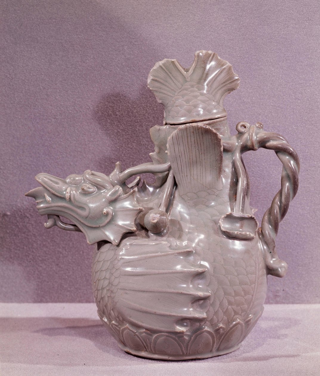 Korean art: ceramic aquamarine shaped like an aquatic dragon. Koryo period by Korean School