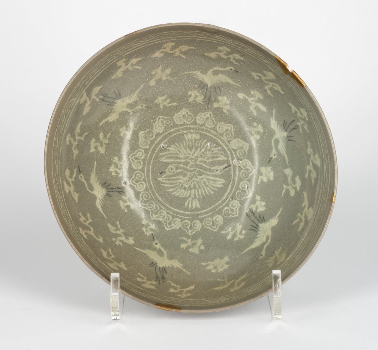 Bowl with cranes and clouds by Korean School