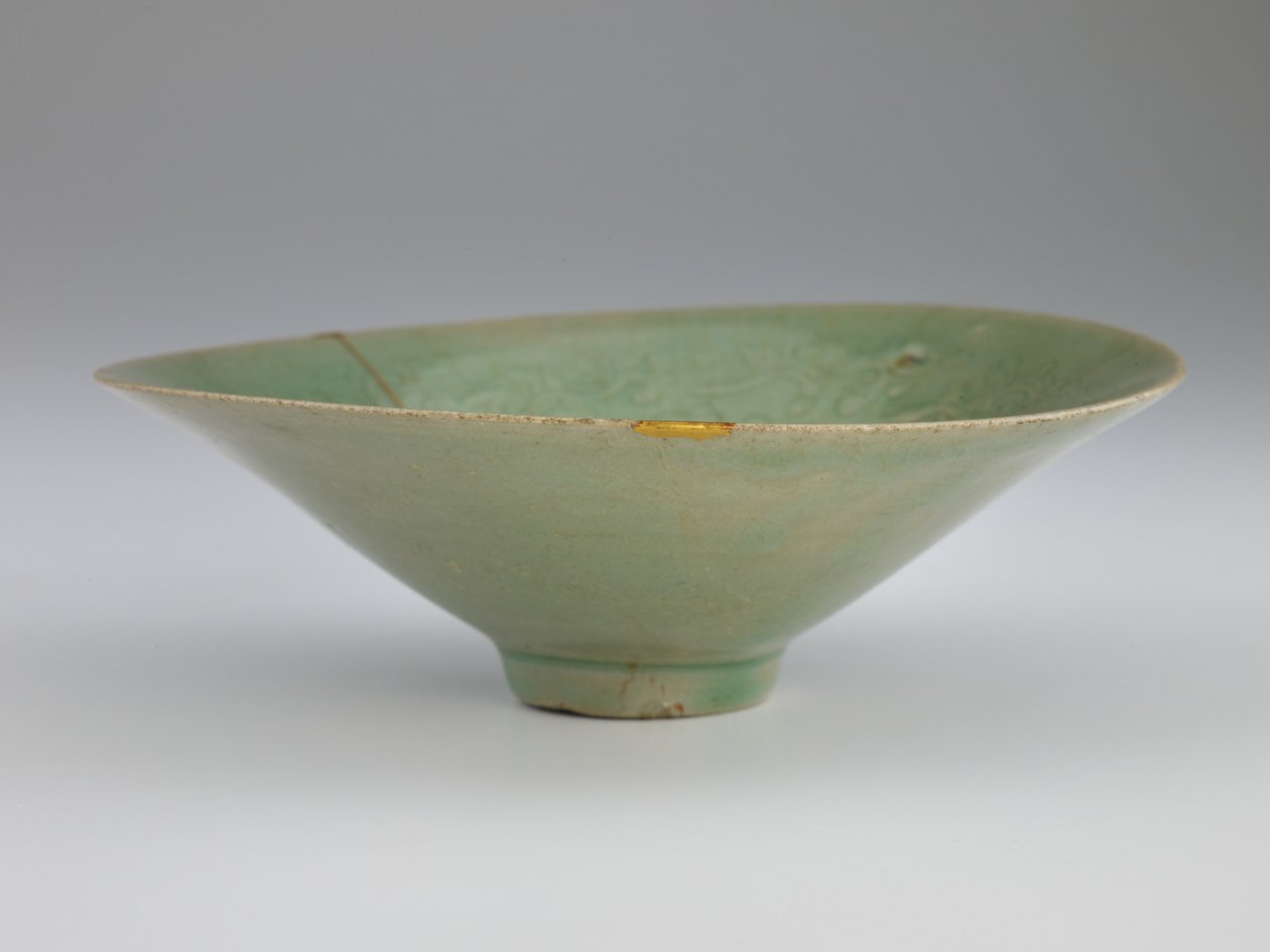 Bowl with Molded and Incised Design of Cranes and Clouds by Korean School