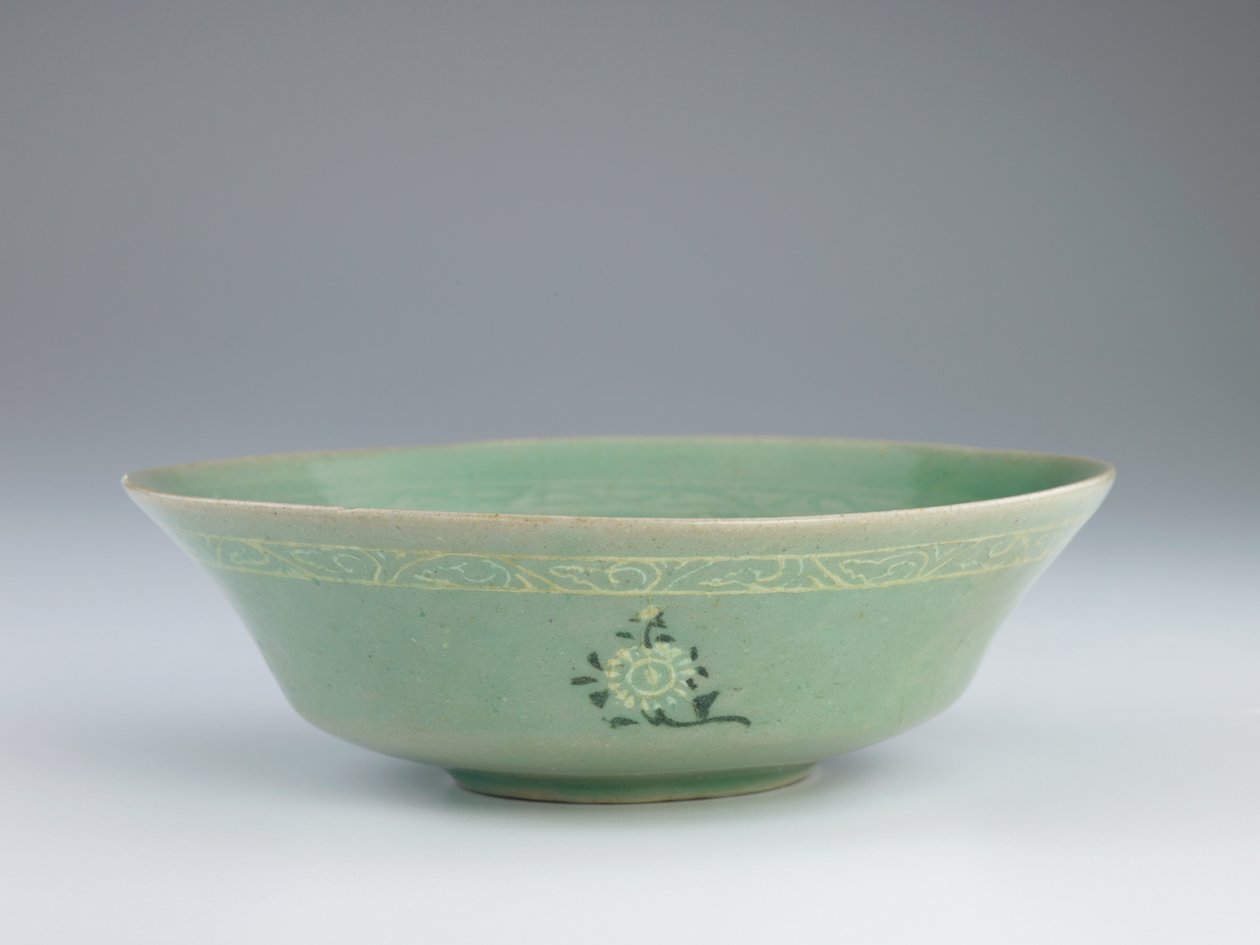 Dish with Mold-Impressed and Inlaid Decoration by Korean School