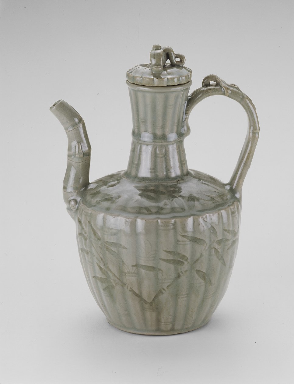 Ewer with Bamboo-shaped Spout, Fluting, and Leaves by Korean School