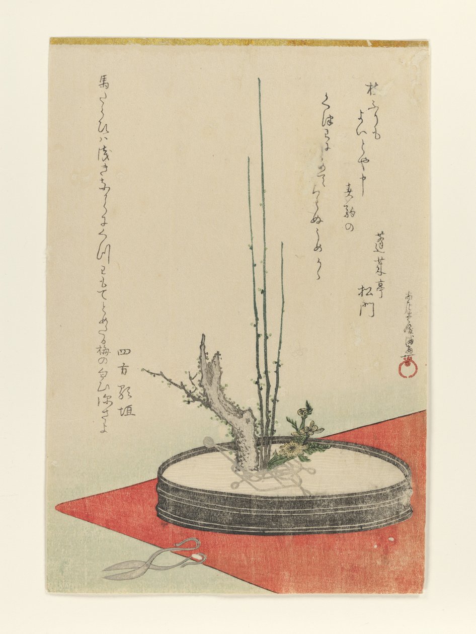 Arrangement of Plum, Fukujusō (Adonis Flower), and Scissors by Kubo Shunman