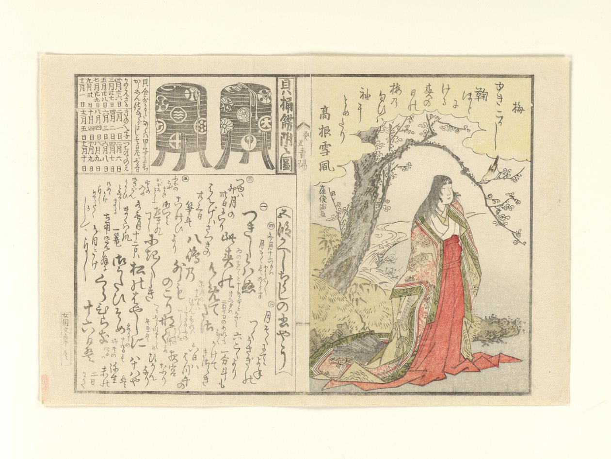 Court Lady Beneath an Old Plum Tree; Two Lacquer Cabinets for the Shell-matching Game by Kubo Shunman