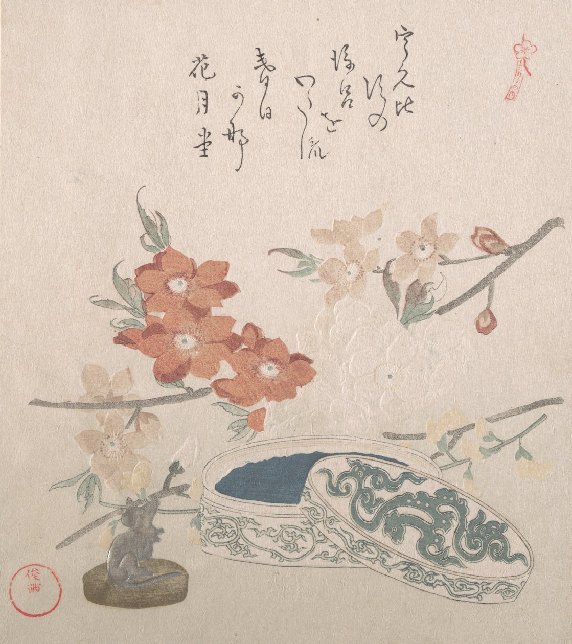 Peach Blossoms, a Seal and a Seal-box by Kubo Shunman