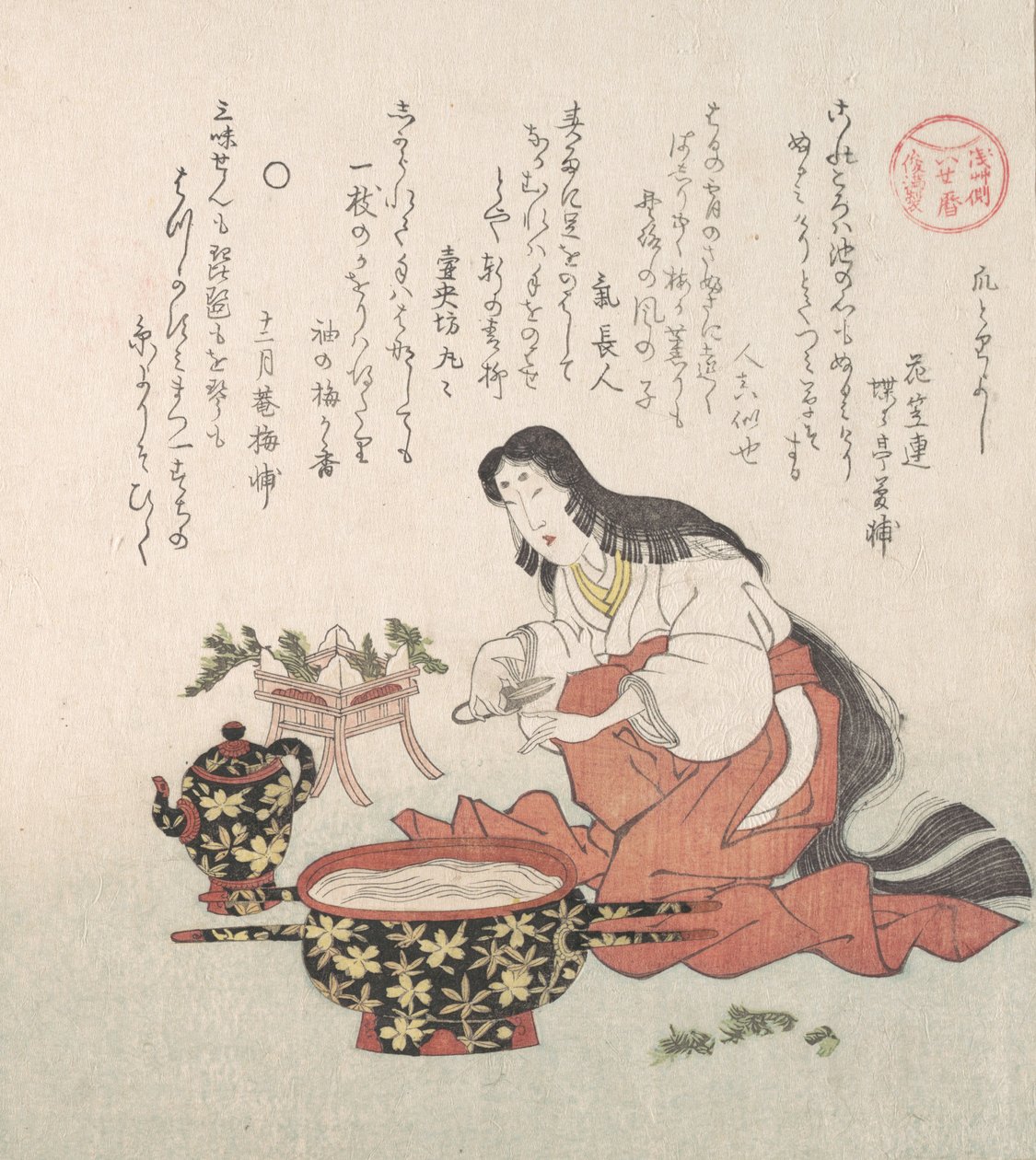 Woman Cutting Her Nails after Gathering Herbs by Kubo Shunman