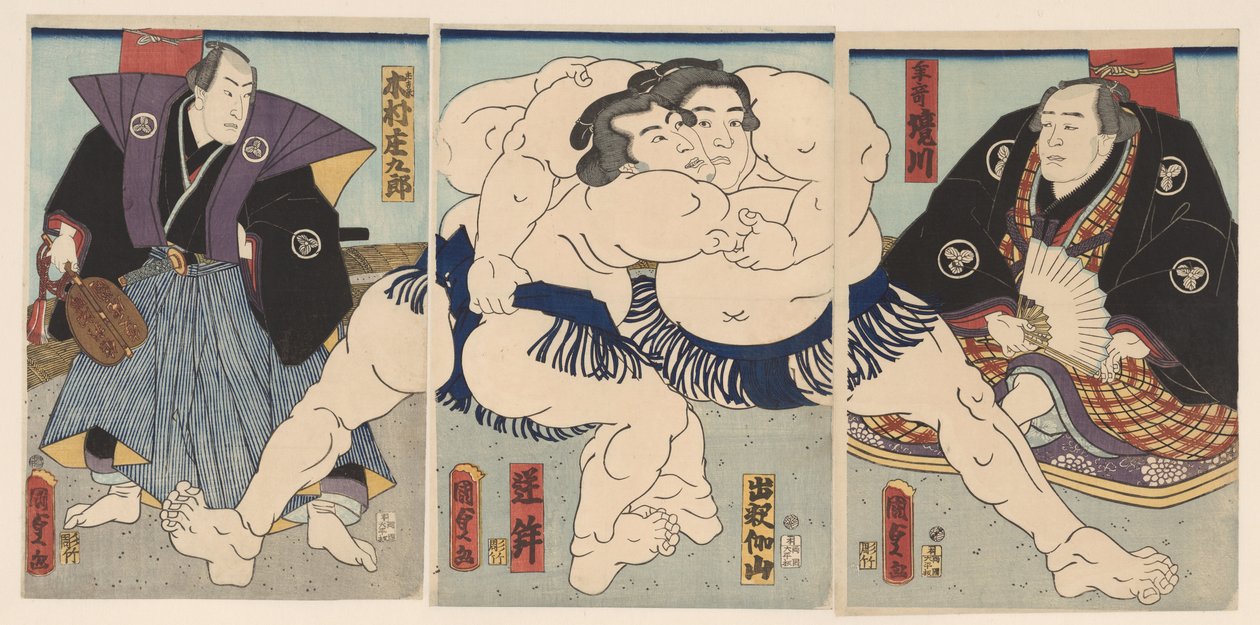 Sumo Wrestling by Kunisada (II) , Utagawa