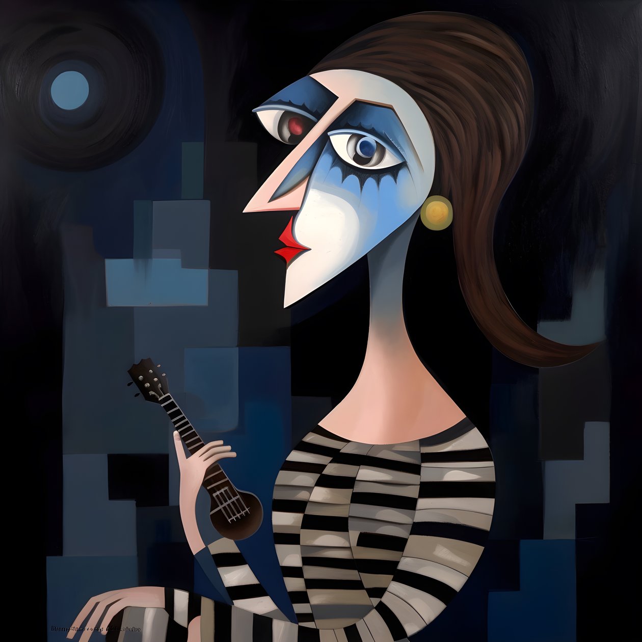 3D Woman Troubadour with Her Guitar in the Night Moon Lights 1 by Kurt Heppke