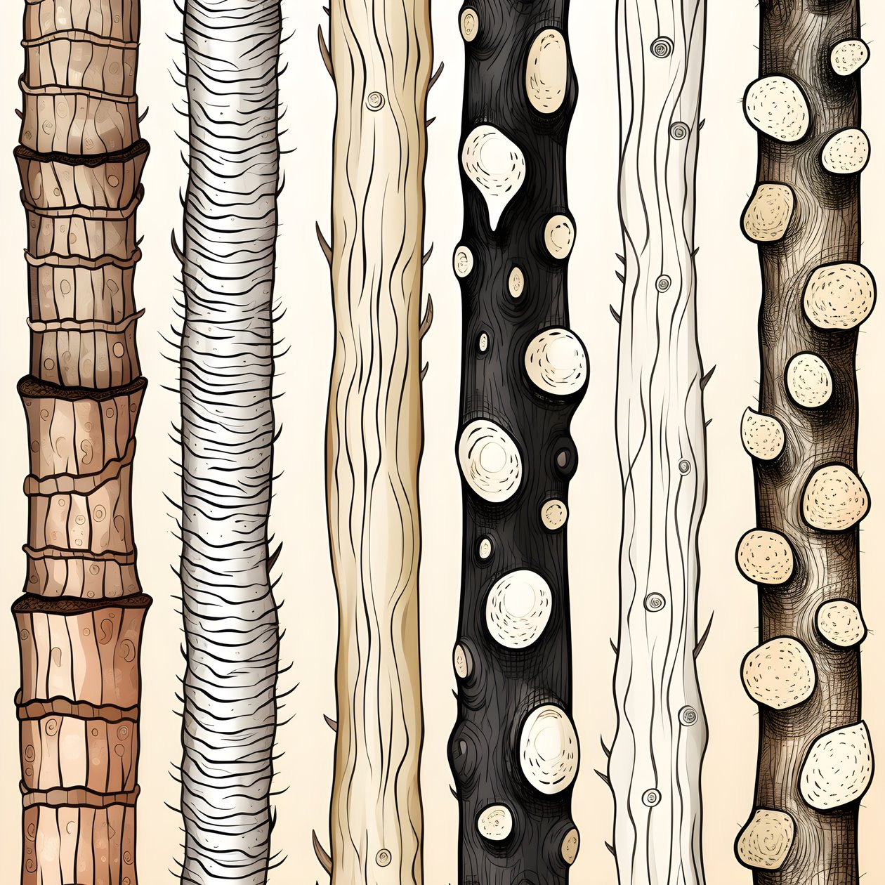 Tree Trunk Sections, Boho Clipart, Boho Drawing Pattern, Boho Trunk 1 by Kurt Heppke