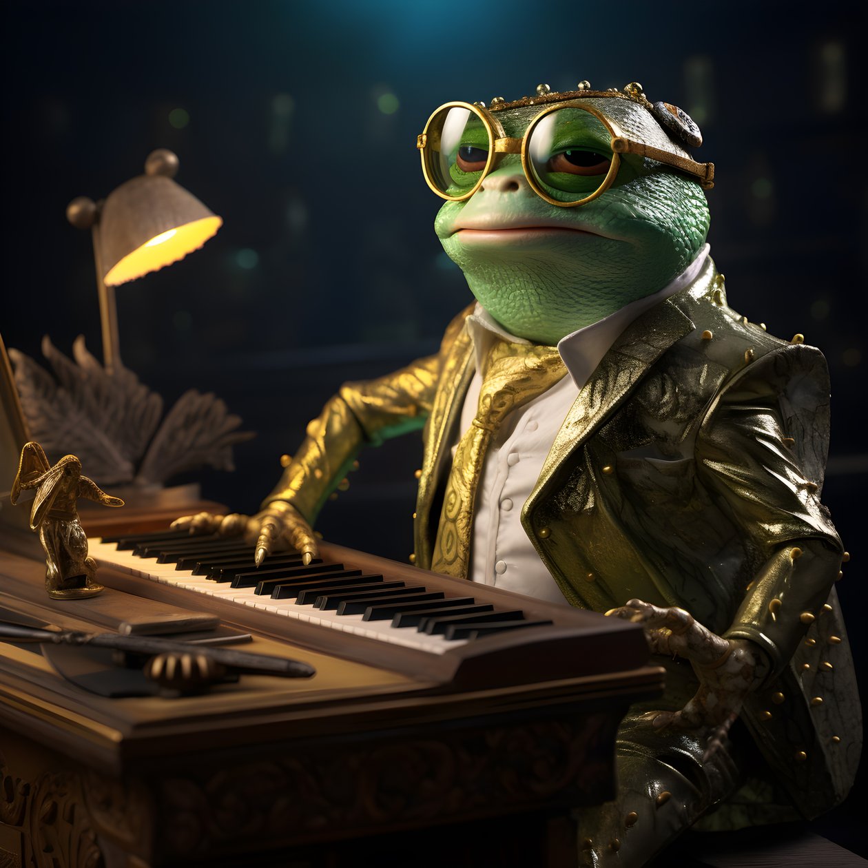 Elton John as a frog with sunglasses and piano 3 by Kurt Heppke