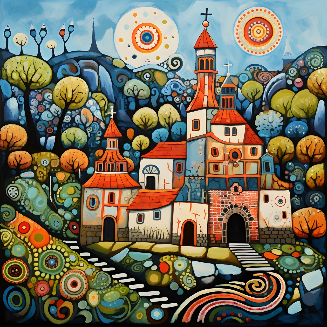 Painting of a Bulgarian Village, Orthodox Church 3 by Kurt Heppke