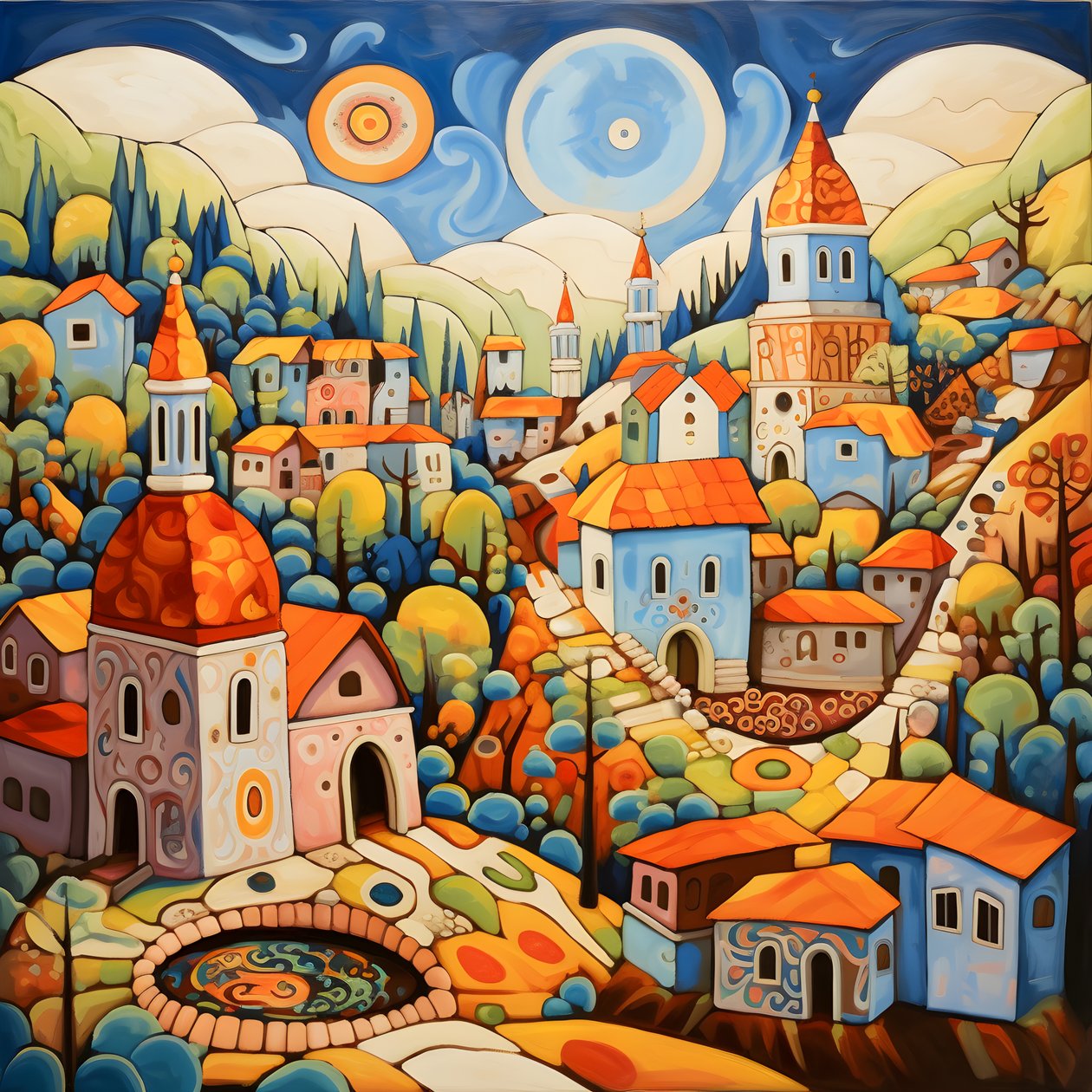 Painting of a Bulgarian Village, Orthodox Church 4 by Kurt Heppke