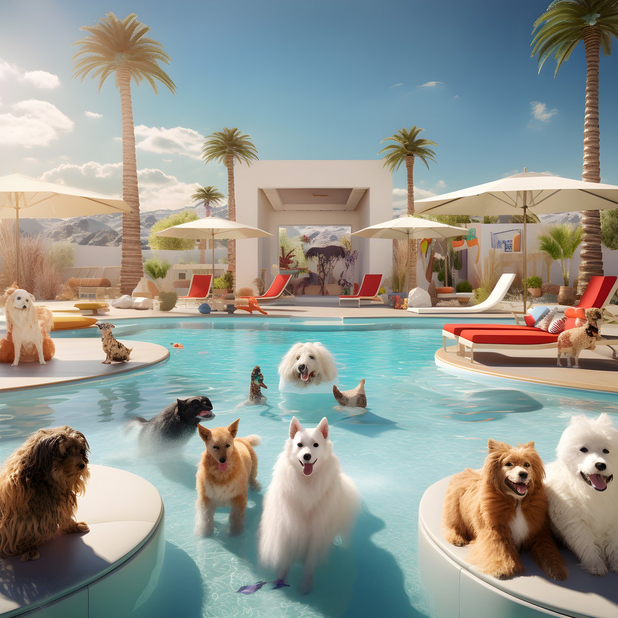 Dog Pool Party in Palm Springs 1 by Kurt Heppke
