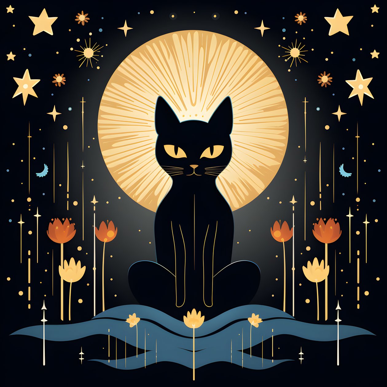 Cat Meditating on a Lotus Flower 1 by Kurt Heppke