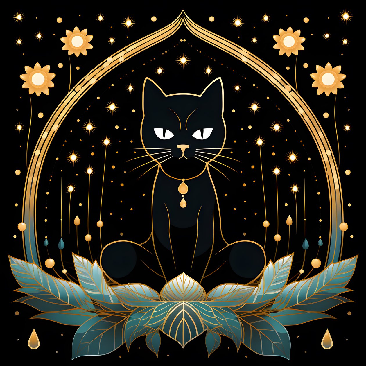 Cat Meditating on a Lotus Flower 4 by Kurt Heppke