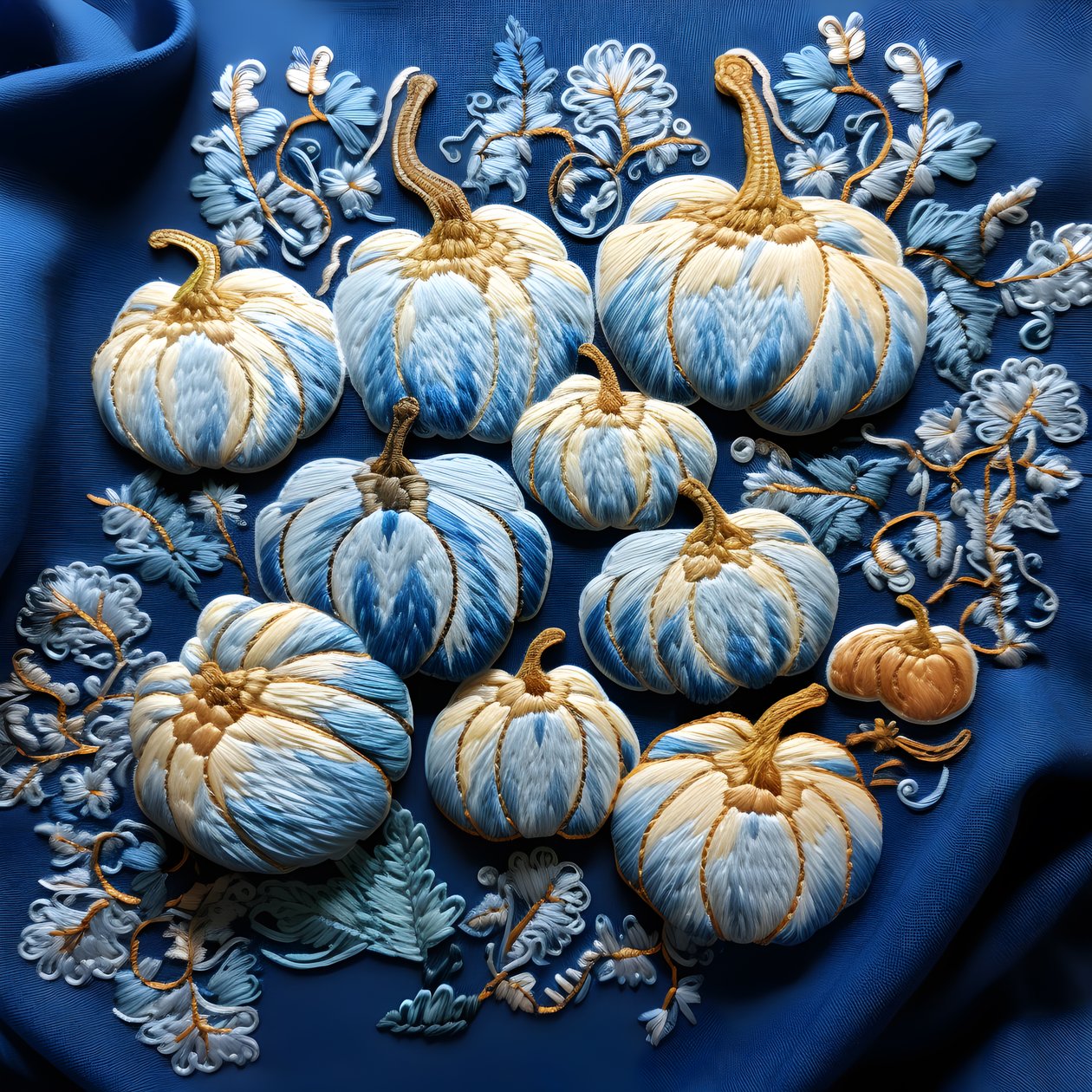Embroidery Pumpkins in Blue Tones 1 by Kurt Heppke