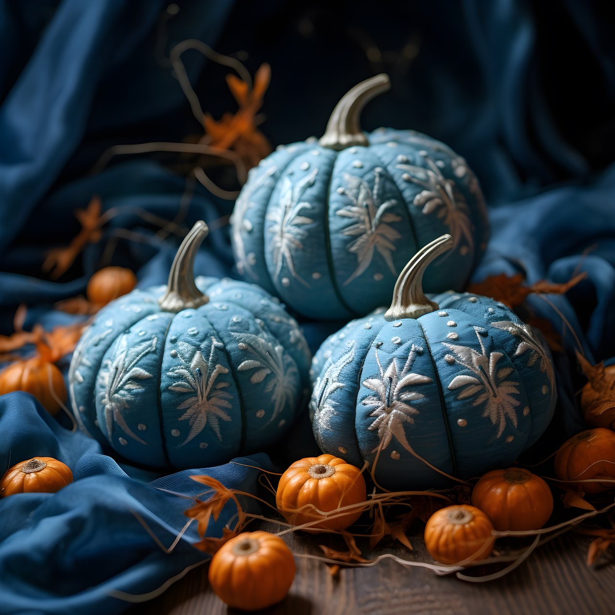 Embroidery Pumpkins in Blue Tones 2 by Kurt Heppke
