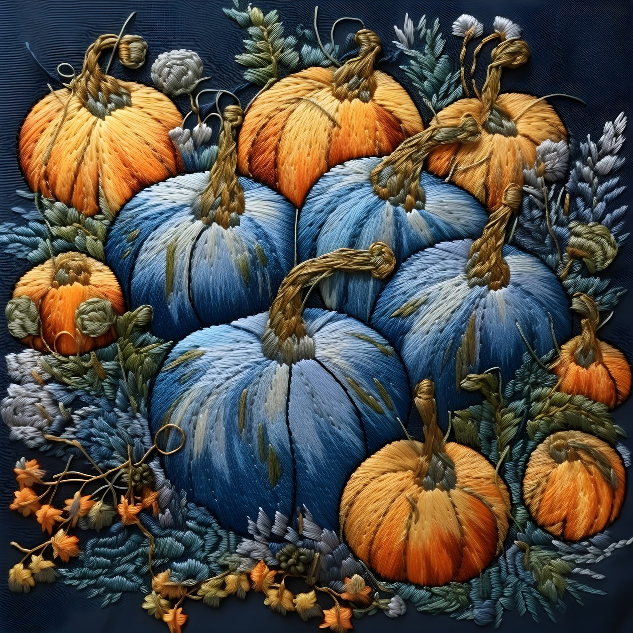 Embroidery Pumpkins in Blue Tones 3 by Kurt Heppke
