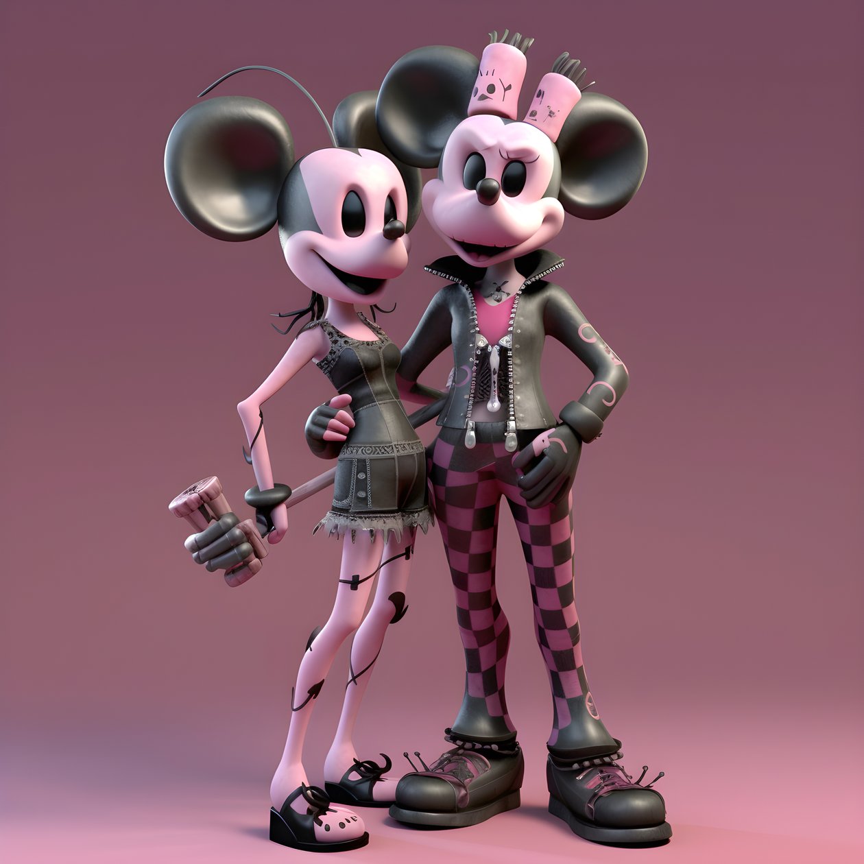 Nightmare Before Christmas Punk Pink Minnie and Mickey Mouse 1 by Kurt Heppke