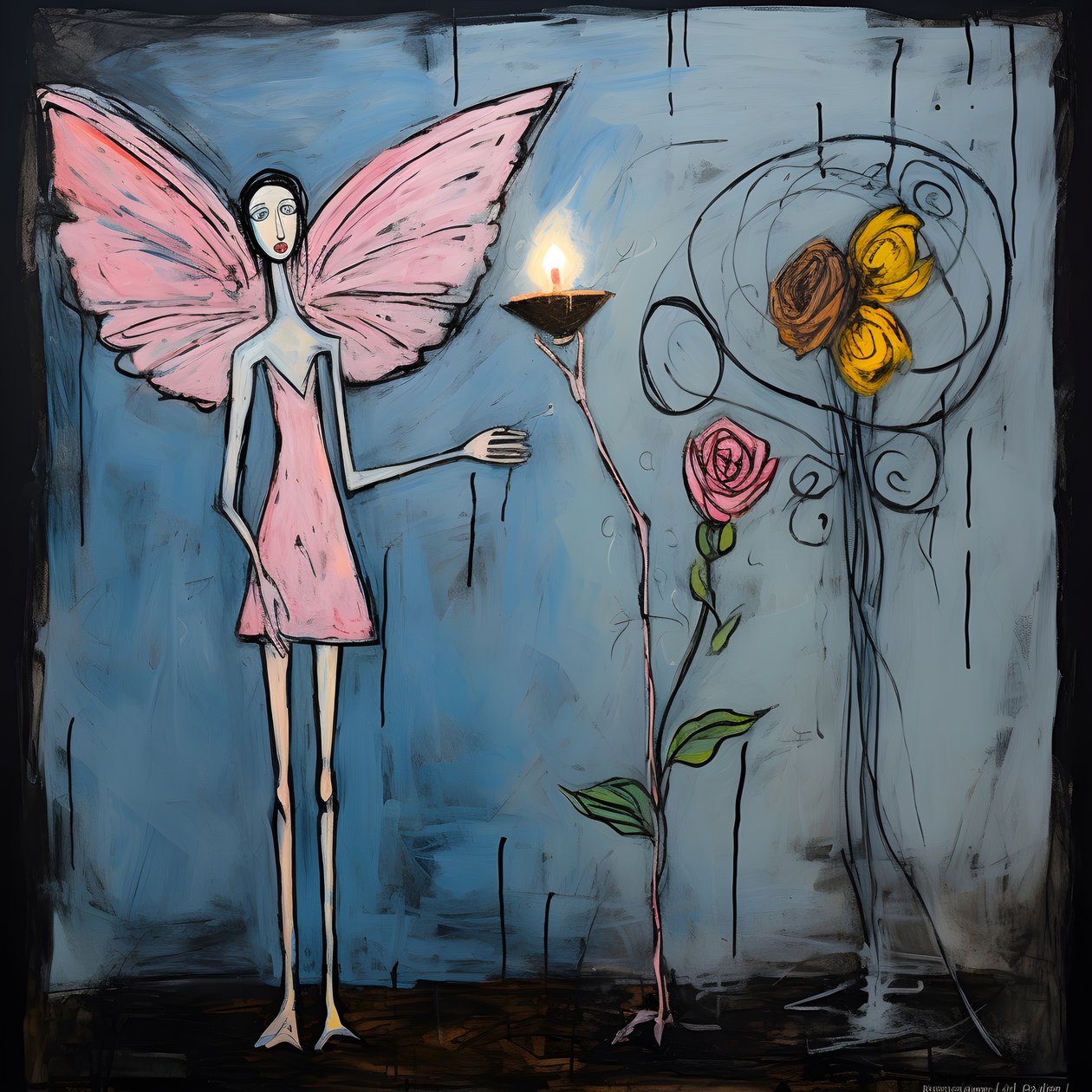 An Original Watercolor of an Angel Holding a Butterfly 2 by Kurt Heppke