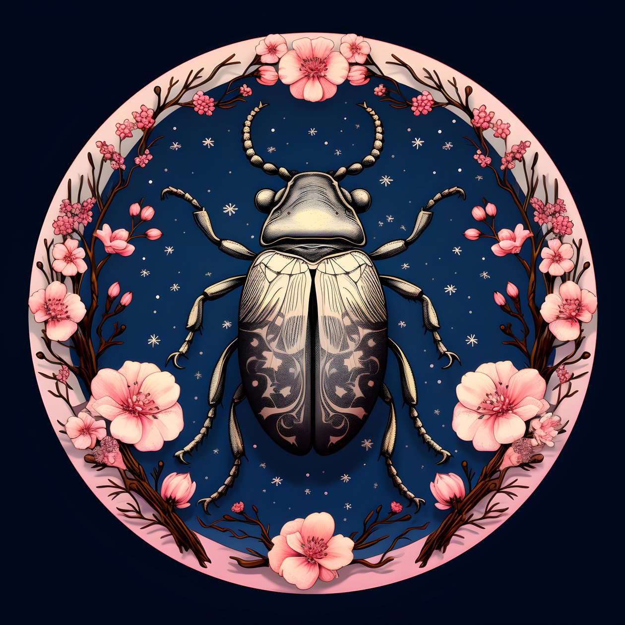 An Illustration of an Illustrated Beetle with Mushrooms in the Background 1 by Kurt Heppke