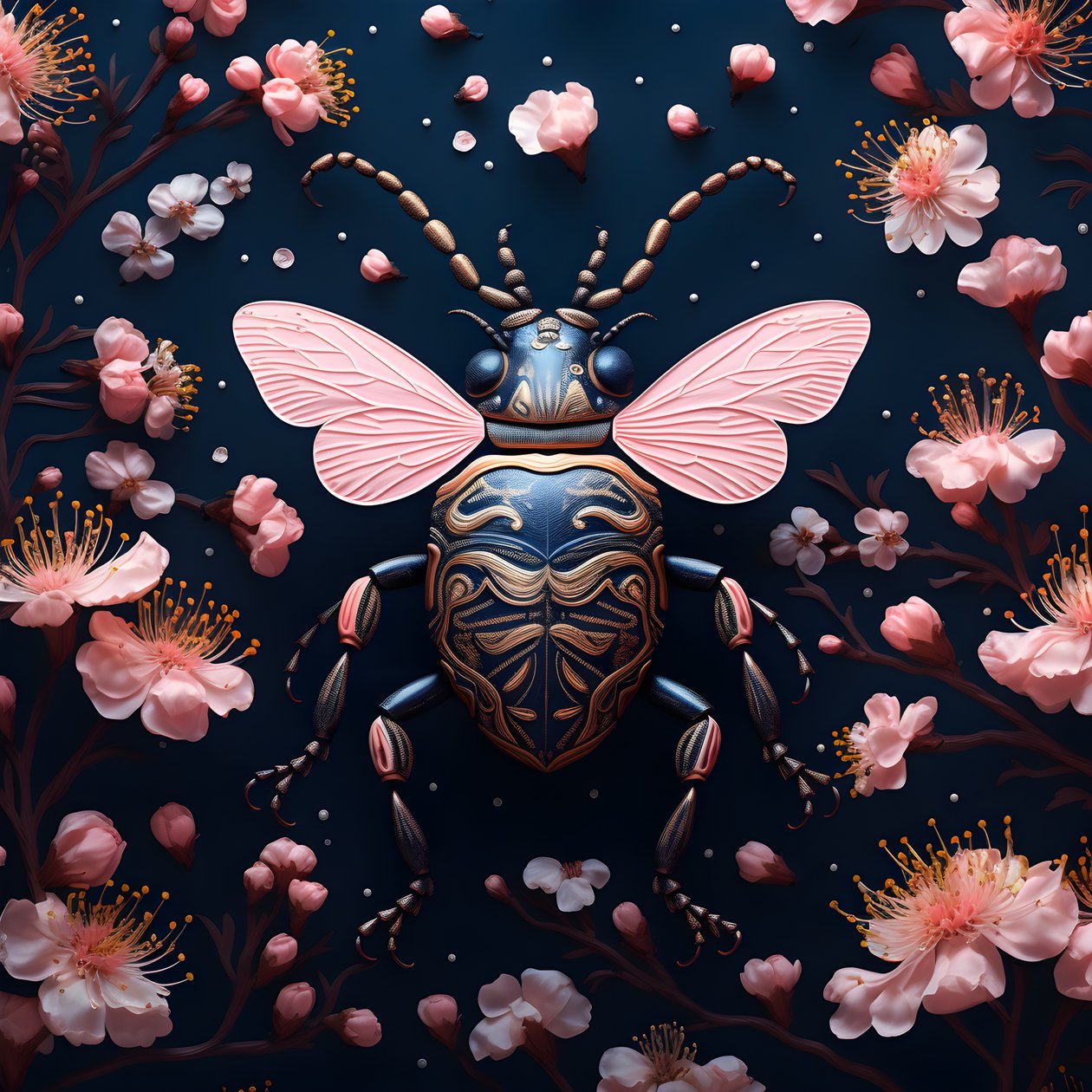 An Illustration of an Illustrated Beetle with Mushrooms in the Background 4 by Kurt Heppke