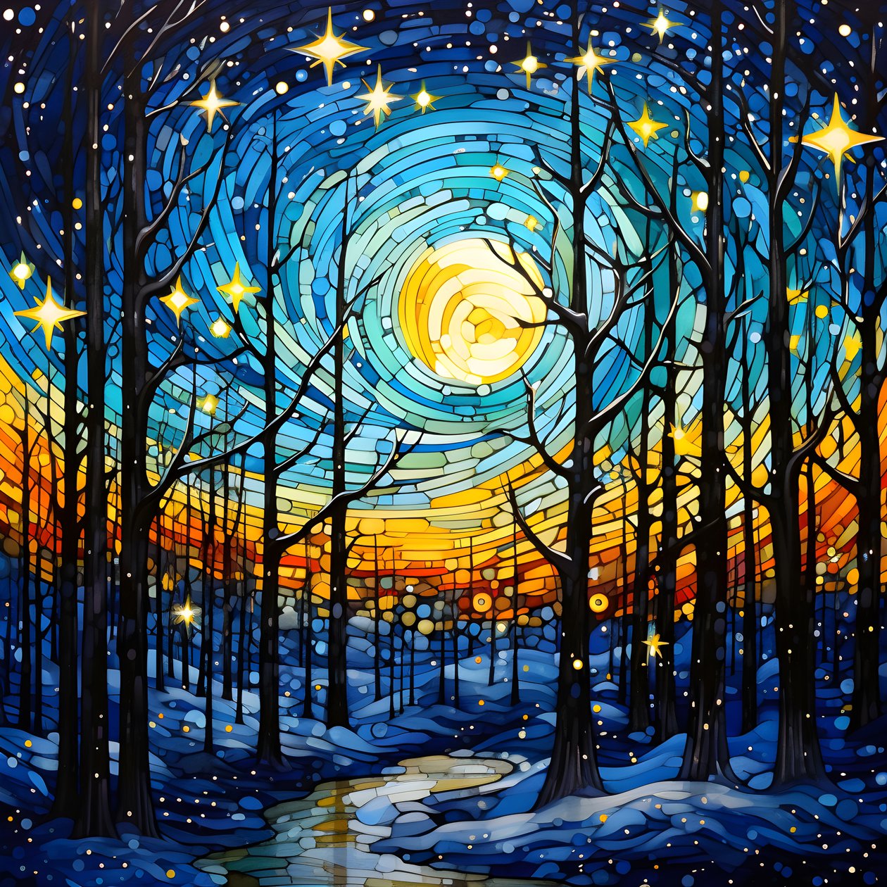 A Scene from the Snowy Forest with Stars 2 by Kurt Heppke