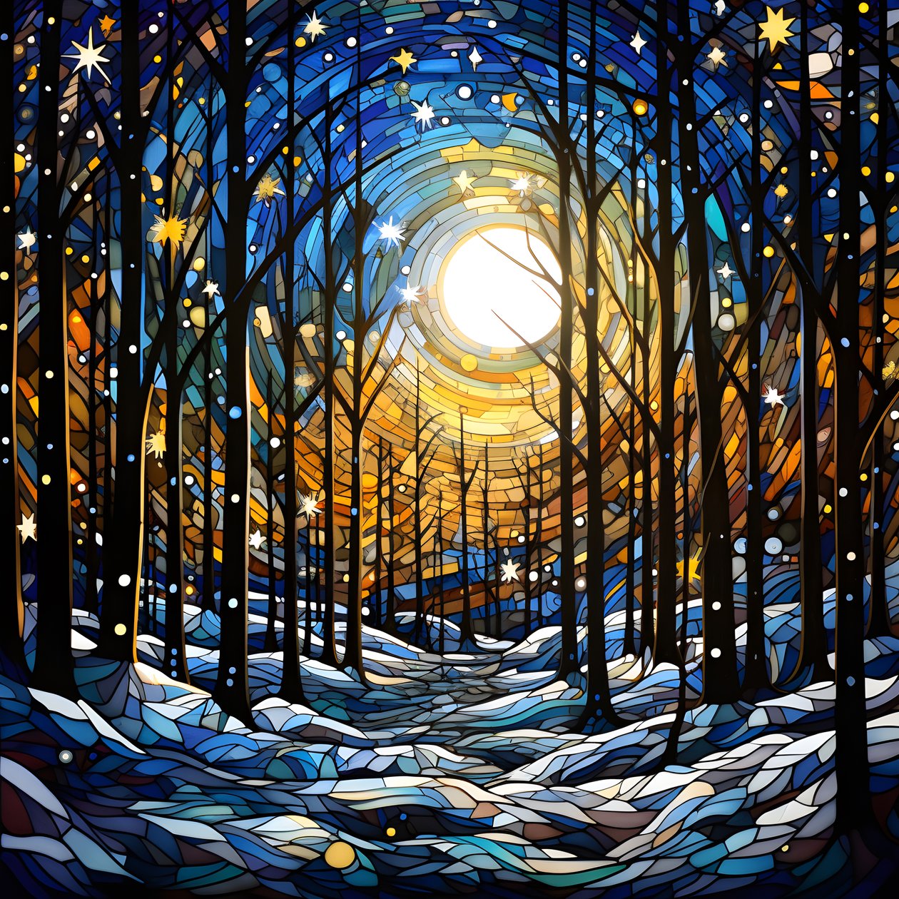 A Scene from the Snowy Forest with Stars 4 by Kurt Heppke