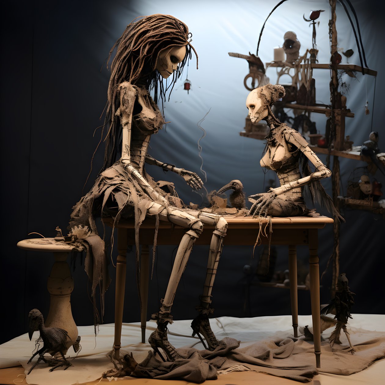 A Large Doll on a Table with a Skeleton on It 1 by Kurt Heppke