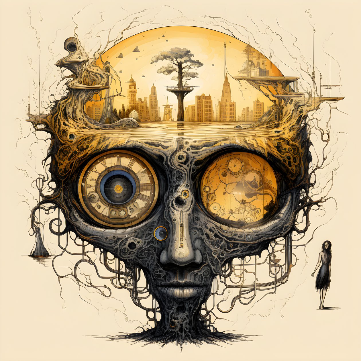 Leonardo da Vinci Concept Sketch Album Artwork Root of a Tree Growing from the Earth and Reaching the Sky like Jack and the Beanstalk 1 by Kurt Heppke