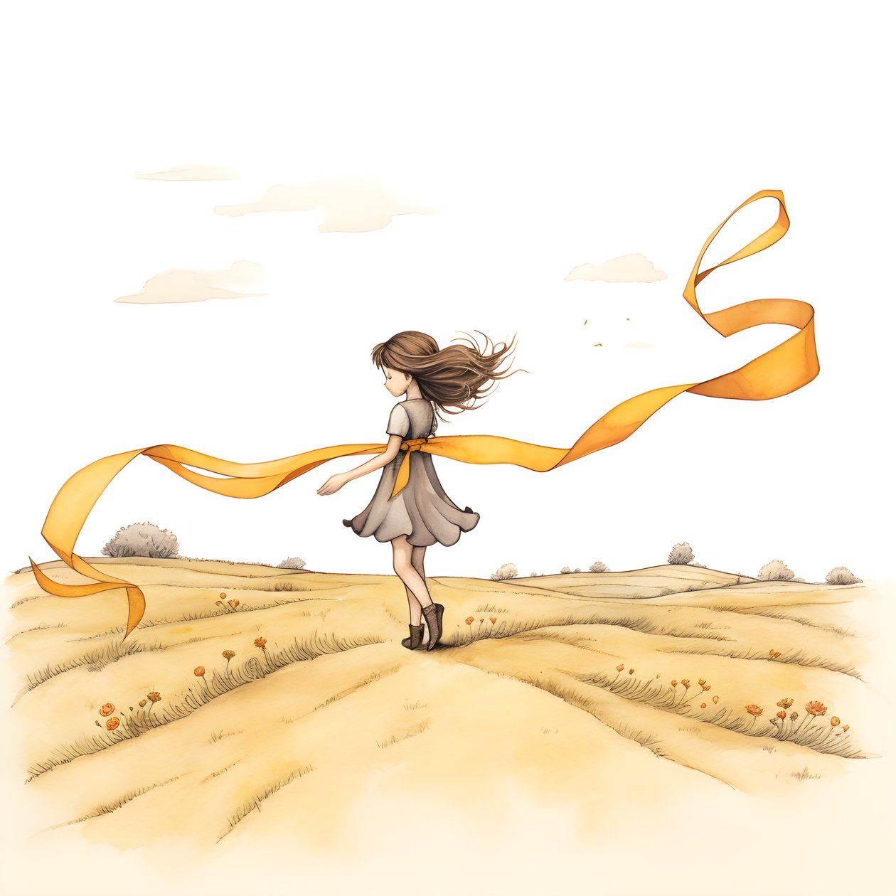 Naive Drawing of a Girl with a Ribbon Dancing 1 by Kurt Heppke