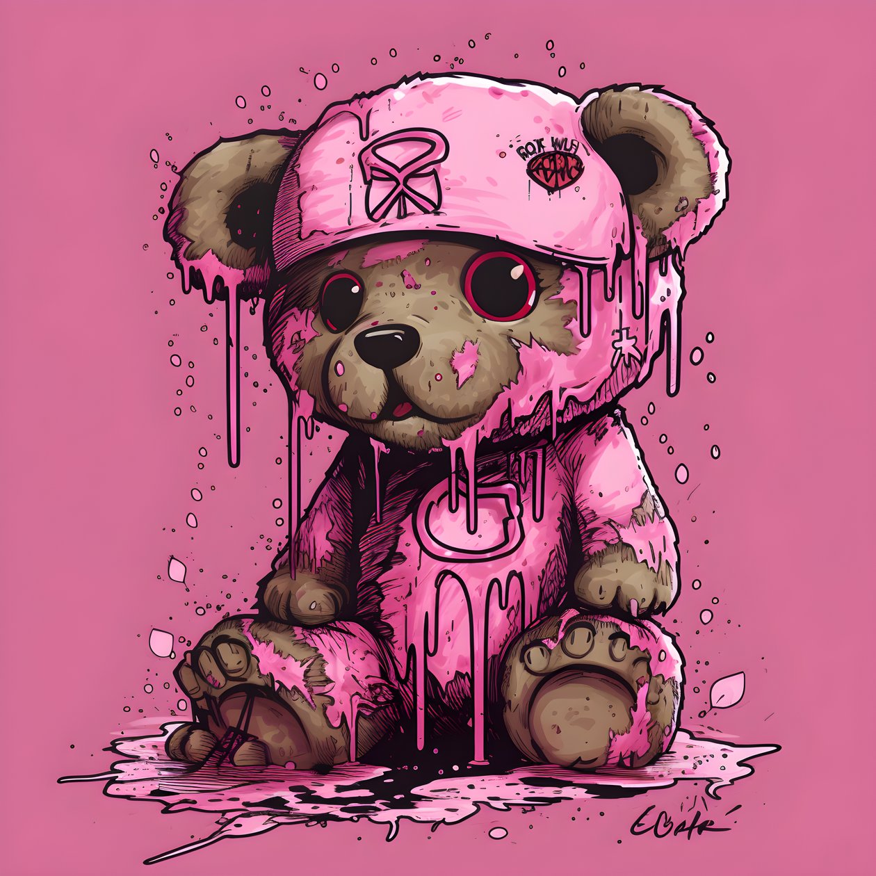 Pink Unisex Teddy with a Brown Tattoo on the Forehead 4 by Kurt Heppke