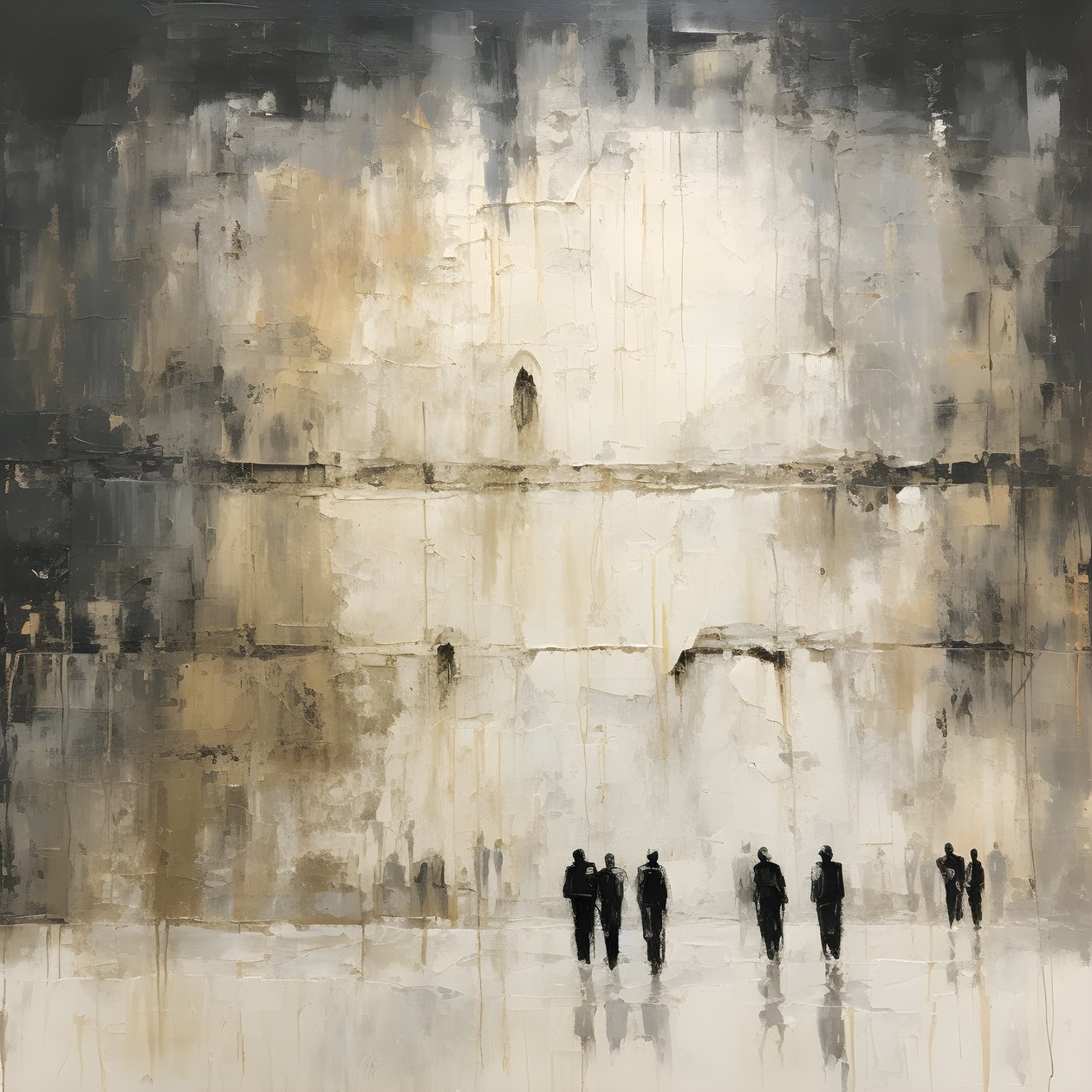 Black and White Clothed People Praying Facing the Wall 3 by Kurt Heppke