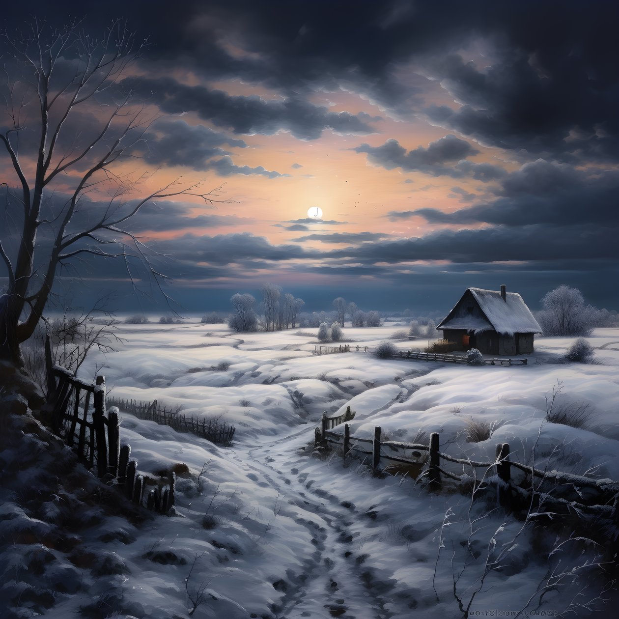 Snowy Landscape. A Mediaeval Farm 1 by Kurt Heppke