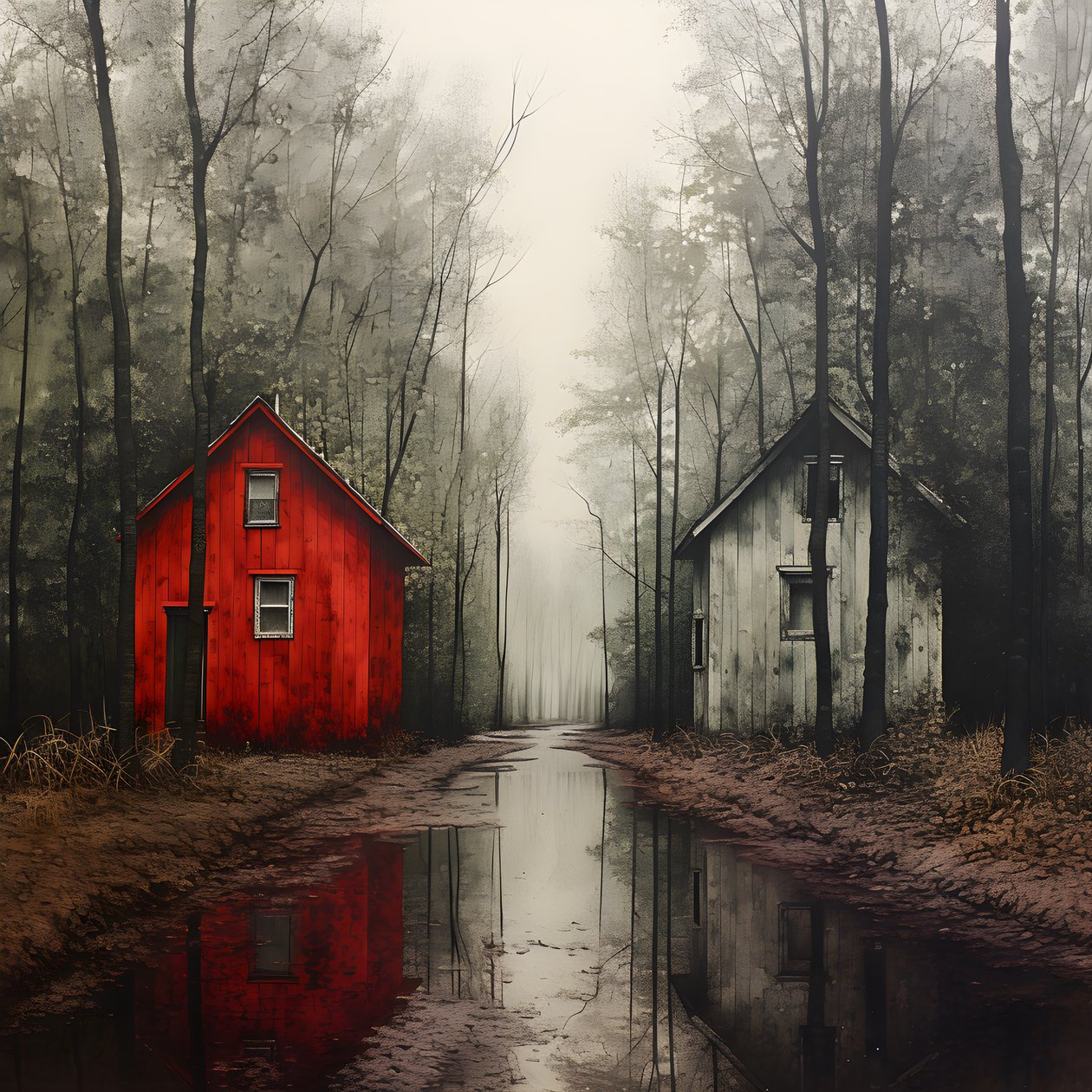 Two Red Houses in the Forest 3 by Kurt Heppke