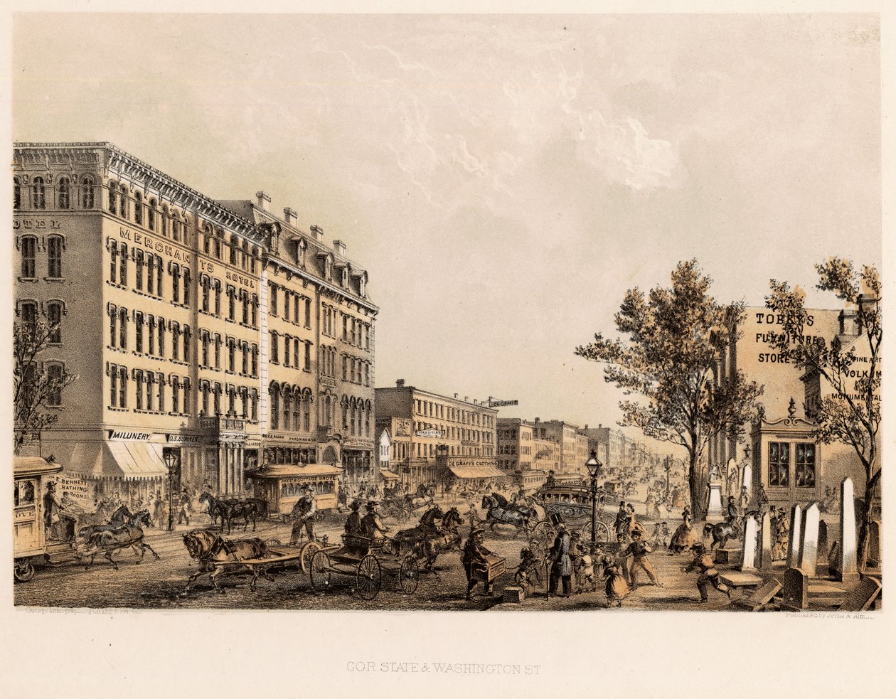 The Corner of State and Washington Streets, Chicago, c.1867 by Kurz and Allison