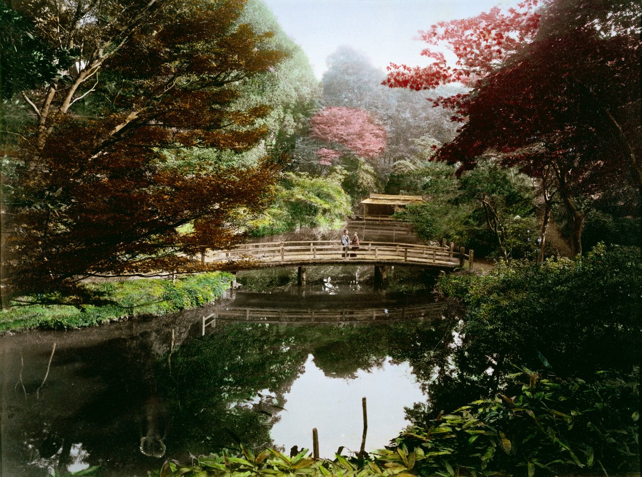 Japanese ornamental garden in blossom by Kusakabe Kimbei