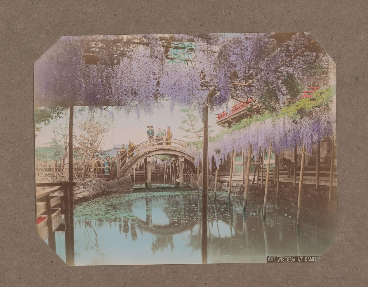 People on a Bridge, with Blooming Wisteria in the Foreground, in Kameido, Tokyo, Japan by Kusakabe Kimbei