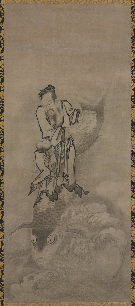 Hotei with Daoist Immortals: Immortal Riding Carp by Kyūseki Tomonobu