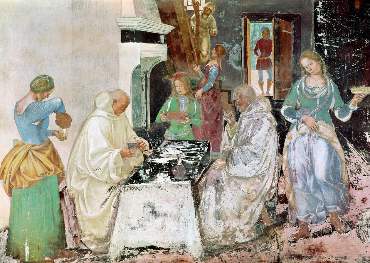 St. Benedict Receiving Hospitality, from the Life of St. Benedict, 1497-98 by L. and Sodoma, G. Signorelli