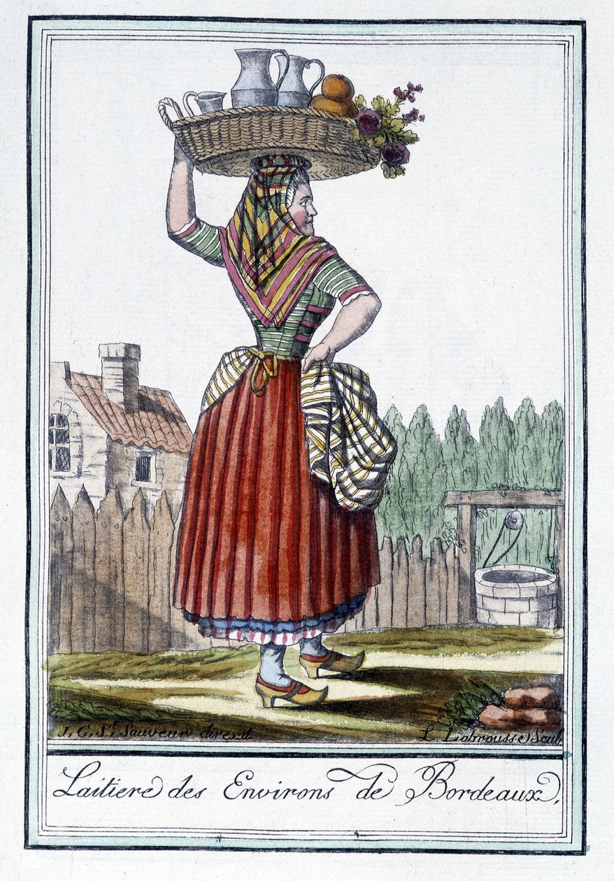 Milkmaid from the surroundings of Bordeaux - in Encyclopedia of Travels by J. Grasset St Sauveur, Deron, Paris by L.F. Labrousse