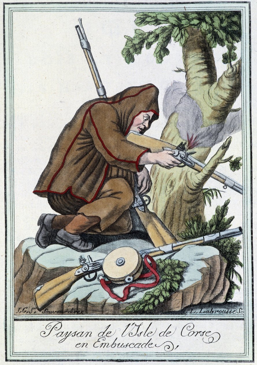 Peasant of the Isle of Corsica in ambush - in “Encyclopédie des voyages” by J. Grasset St Sauveur, Deron, Paris by L.F. Labrousse