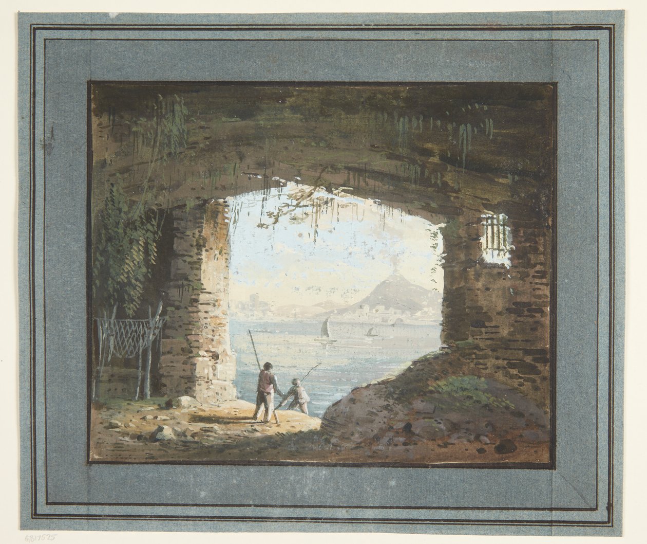 View from Ruins over Bay with Volcano by L. Chipart