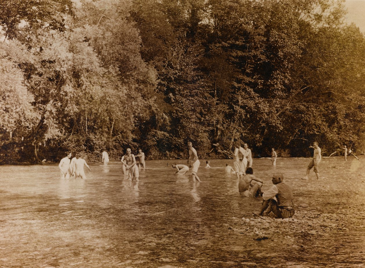 Album of the First World War in Friuli-Venezia Giulia: soldiers while bathing in the river Natisone in Premariacco,Udine, Italy (b/w photo) by L. Verdiani